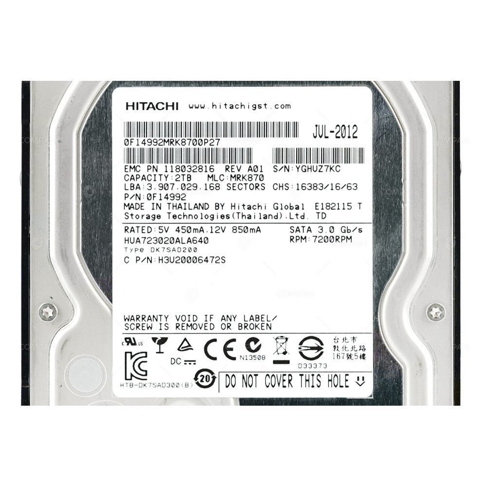 118032816 EMC HDD 2TB 7.2K SATA 3G 3.5" LFF